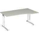 Bureau PALENQUE avec extension, pieds en C, asymétrique, extension à droite, l. 1800 x P 800/1000 x H 720 mm, gris clair