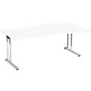Bureau PALENQUE avec extension, pieds en C, asymétrique, réglage manuel de la hauteur, extension à droite, l. 1800 x P 800/1000 x H 680-820 mm, blanc