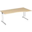 Bureau PALENQUE avec extension, pieds en C, asymétrique, réglage manuel de la hauteur, extension à droite, l. 1800 x P 800/1000 x H 680-820 mm, coloris érable