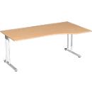 Bureau PALENQUE avec extension, pieds en C, asymétrique, réglage manuel de la hauteur, extension à droite, l. 1800 x P 800/1000 x H 680-820 mm, coloris hêtre