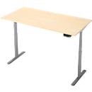 Bureau - rechthoekig - elektrisch in hoogte verstelbaar - T-poot - B 1600 x D 800 x H 620-1280 mm - incl. Memory Master- ahorn decor/zilver