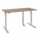 Bureau, réglable en hauteur électriquement, avec chaîne et passage de câbles, rectangulaire, pied en T, L 1600 x P 800 x H 715-1205 mm, chêne sauvage/aluminium blanc