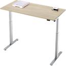 Bureau, réglable en hauteur électriquement, rectangulaire, pied en T, L 1300 x P 650 x H 720-1200 mm, décor chêne/argenté