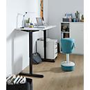 Bureau, réglable en hauteur électriquement, rectangulaire, pieds en T, L 1300 x P 650 x H 715-1205 mm, blanc/noir 