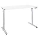 Bureau, réglage électrique de la hauteur, rectangulaire, pieds en T, L 1600 x P 800 x H 755-1255 mm, blanc/alu blanc + panneau de commande à mémoire, passage de câbles