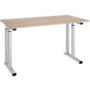 Bureau Set Up, rectangulaire, pied en C, L 1300 x P 650 x H 685-820 mm, chêne/alu blanc