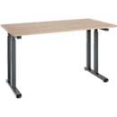 Bureau Set Up, rectangulaire, pied en C, L 1300 x P 650 x H 685-820 mm, chêne/graphite