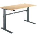 Bureau Standard, hauteur réglable électriquement, rectangulaire, piétement en C, L 1600 x P 800 x H 725-1185 mm, érable/anthracite