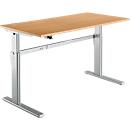 Bureau Standard, hauteur réglable électriquement, rectangulaire, piétement en C, L 1600 x P 800 x H 725-1185 mm, hêtre/aluminium blanc RAL 9006