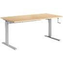 Bureau Standard, rectangulaire, hauteur réglable manuellement par manivelle, piétement en C, L 1200 x P 800 x H 728-1188 mm, décor érable/aluminium blanc