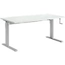 Bureau Standard, rectangulaire, hauteur réglable manuellement par manivelle, piétement en C, L 1600 x P 800 x H 728-1188 mm, gris clair/aluminium blanc