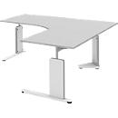 Bureau, table d’extension BARI droite, pieds en C, forme B, asymétrique, l. 1800 mm, gris clair