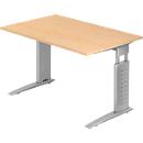 Bureau TARVIS, pieds en C, rectangulaire, l. 1200 mm, armature argentée, hauteur ajustable, érable
