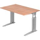 Bureau TARVIS, pieds en C, rectangulaire, l. 1200 mm, armature argentée, hauteur ajustable, noyer