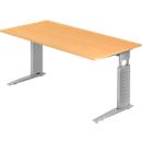 Bureau TARVIS, pieds en C, rectangulaire, l. 1600 mm, armature argentée, hauteur ajustable, coloris hêtre