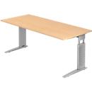 Bureau TARVIS, pieds en C, rectangulaire, l. 1800 mm, armature argentée, hauteur ajustable, coloris érable