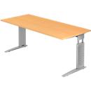 Bureau TARVIS, pieds en C, rectangulaire, l. 1800 mm, armature argentée, hauteur ajustable, coloris hêtre