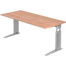 Bureau TARVIS, pieds en C, rectangulaire, l. 1800 mm, armature argentée, hauteur ajustable, coloris noyer