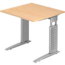 Bureau TARVIS, pieds en C, rectangulaire, l. 800 mm, armature argentée, hauteur ajustable, coloris érable
