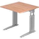 Bureau TARVIS, pieds en C, rectangulaire, l. 800 mm, armature argentée, hauteur ajustable, coloris noyer