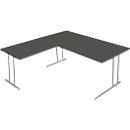 Bureau Toledo, avec table d’extension, hauteur ajustable, pieds en C, l. 1600 x P 800 mm, anthracite