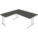 Bureau Toledo, avec table d’extension, hauteur ajustable, pieds en C, l. 1800 x P 800 mm, anthracite