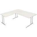 Bureau Toledo, avec table d’extension, hauteur ajustable, pieds en C, l. 1800 x P 800 mm, blanc