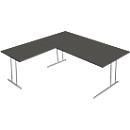 Bureau Toledo, avec table d’extension, hauteur ajustable, pieds en C, l. 2000 x P 1000 mm, anthracite