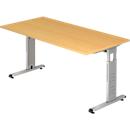 Bureau ULM, pieds en C, rectangulaire, l. 1600 x P 800 x H 650 - 850 mm, coloris hêtre