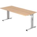 Bureau ULM, pieds en C, rectangulaire, l. 1800 x P 800 x H 650 - 850 mm, coloris chêne