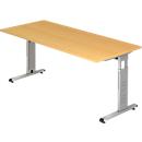 Bureau ULM, pieds en C, rectangulaire, l. 1800 x P 800 x H 650 - 850 mm, coloris hêtre