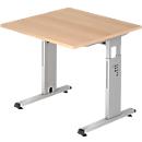 Bureau ULM, pieds en C, rectangulaire, l. 800 x P 800 x H 650 - 850 mm, coloris chêne