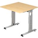 Bureau ULM, pieds en C, rectangulaire, l. 800 x P 800 x H 650 - 850 mm, coloris érable