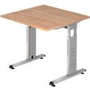 Bureau ULM, pieds en C, rectangulaire, l. 800 x P 800 x H 650 - 850 mm, coloris noyer