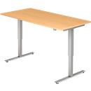 Bureau Ulm, réglable en hauteur électriquement, piétement en T, L 1600 mm, hêtre