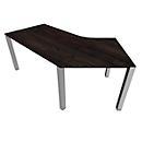 Bureautafel 135° SOLUS PLAY, 4-poot, vrije vorm, aanbouw links, B 2165 x D 800 x H 720-820 mm, moeraseik