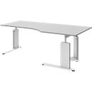 Bureautafel BARI, C-poot, vorm B, vrije vorm, aanbouw links, B 2000 mm, lichtgrijs