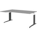 Bureautafel BARI, vrije vorm, aanbouw links, C-poot, B 1800 x D 1000 mm, middengrijs