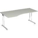 Bureautafel met aanbouw PALENQUE, C-poot, vrije vorm, links, B 1800 x D 1000/800 x H 680-820 mm, lichtgrijs