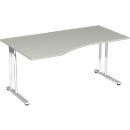 Bureautafel met aanbouw PALENQUE, C-poot, vrije vorm, links, B 1800 x D 1000/800 x H 720 mm, lichtgrijs