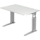 Bureautafel TARVIS, C-poot, rechthoek, B 1200 mm, onderstel zilver, in hoogte verstelbaar, lichtgrijs