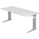 Bureautafel TARVIS, C-poot, rechthoek, B 1800 mm, onderstel zilver, in hoogte verstelbaar, lichtgrijs