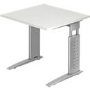 Bureautafel TARVIS, C-poot, rechthoek, B 800 mm, onderstel zilver, in hoogte verstelbaar, lichtgrijs