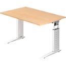 Bureautafel TARVIS, C-poot, vierkant, B 1200 mm, onderstel wit, in hoogte verstelbaar, esdoorn