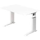 Bureautafel TARVIS, C-poot, vierkant, B 1200 mm, onderstel wit, in hoogte verstelbaar, wit
