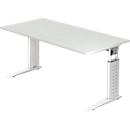 Bureautafel TARVIS, C-poot, vierkant, B 1600 mm, onderstel wit, in hoogte verstelbaar, lichtgrijs