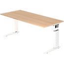 Bureautafel TARVIS, C-poot, vierkant, B 1800 mm, onderstel wit, in hoogte verstelbaar, eiken-decor