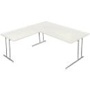 Bureautafel Toledo, met aanbouwtafel, in hoogte verstelbaar, C-poot, B 1600 x D 800 mm, wit