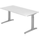 Bureautafel TOPAS LINE, handmatig in hoogte verstelbaar, B 1600 mm, lichtgrijs/zilver/zilver