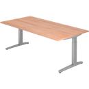 Bureautafel TOPAS LINE, handmatig in hoogte verstelbaar, B 2000 mm, notenboom/zilver/zilver